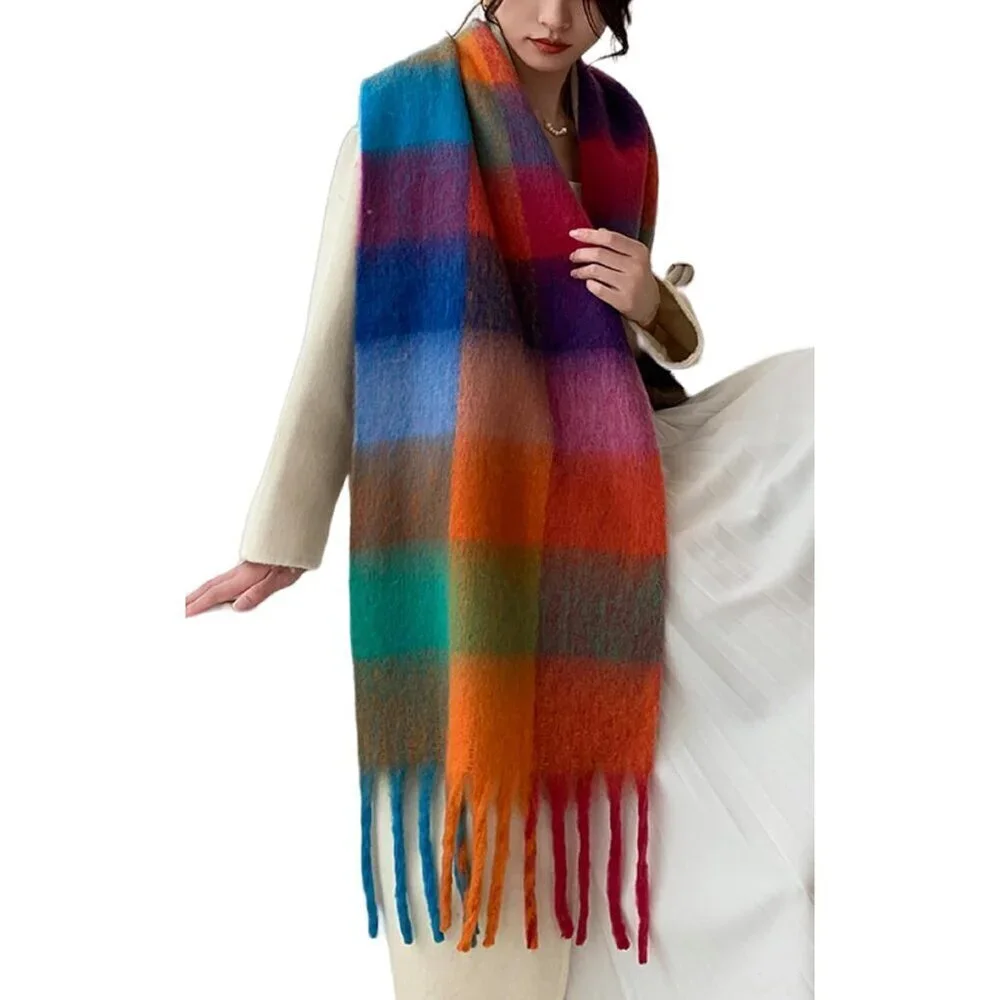Women's Caramel Green Winter Warm Long Shawl Cold Weather Thick Blanket Scarfs